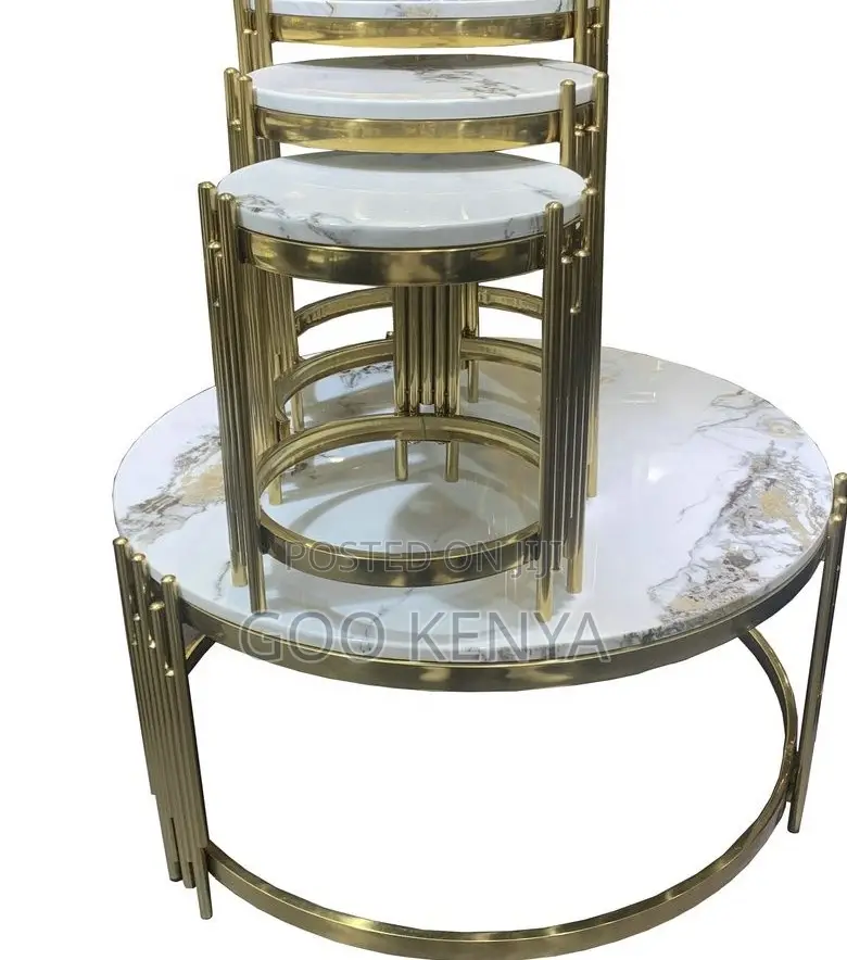 Home Table Set; Small Nesting Round Coffee Table With Metallic Finish