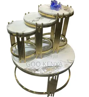 Home Table Set; Small Nesting Round Coffee Table With Metallic Finish