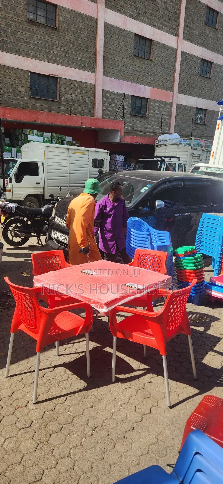 Red Plastic Table With Square Plastic Table With Metal Legs Set