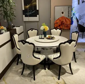 Home Dining Set; Dining Furniture Set With Marble Lazy Susan Table Top