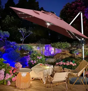 Home Sun Umbrella; Lighting Garden Parasol With Durable Frame