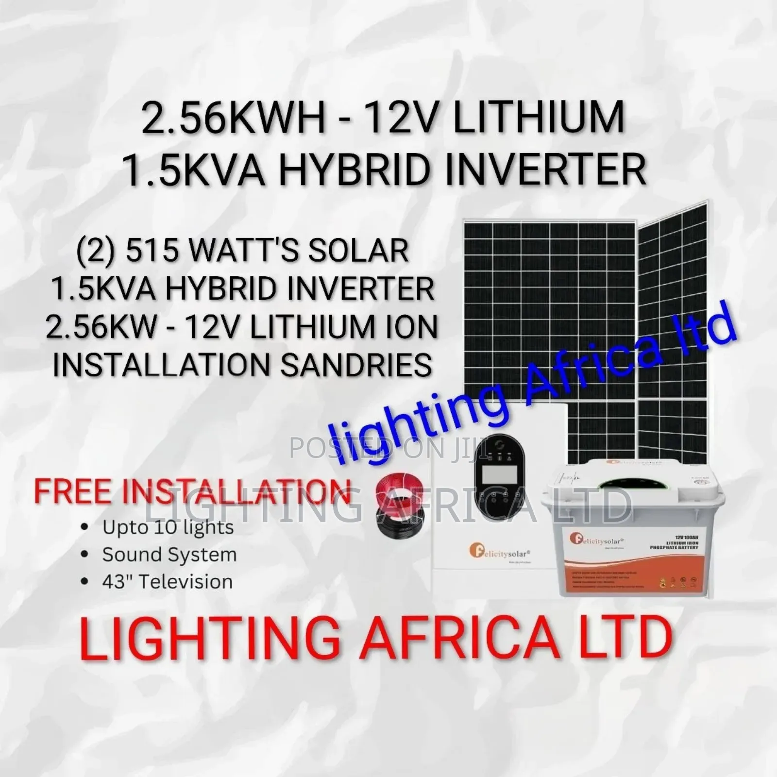1.5kva Felicity Off-Grid 2.56kwh - 12v Lithium Home Solar Package