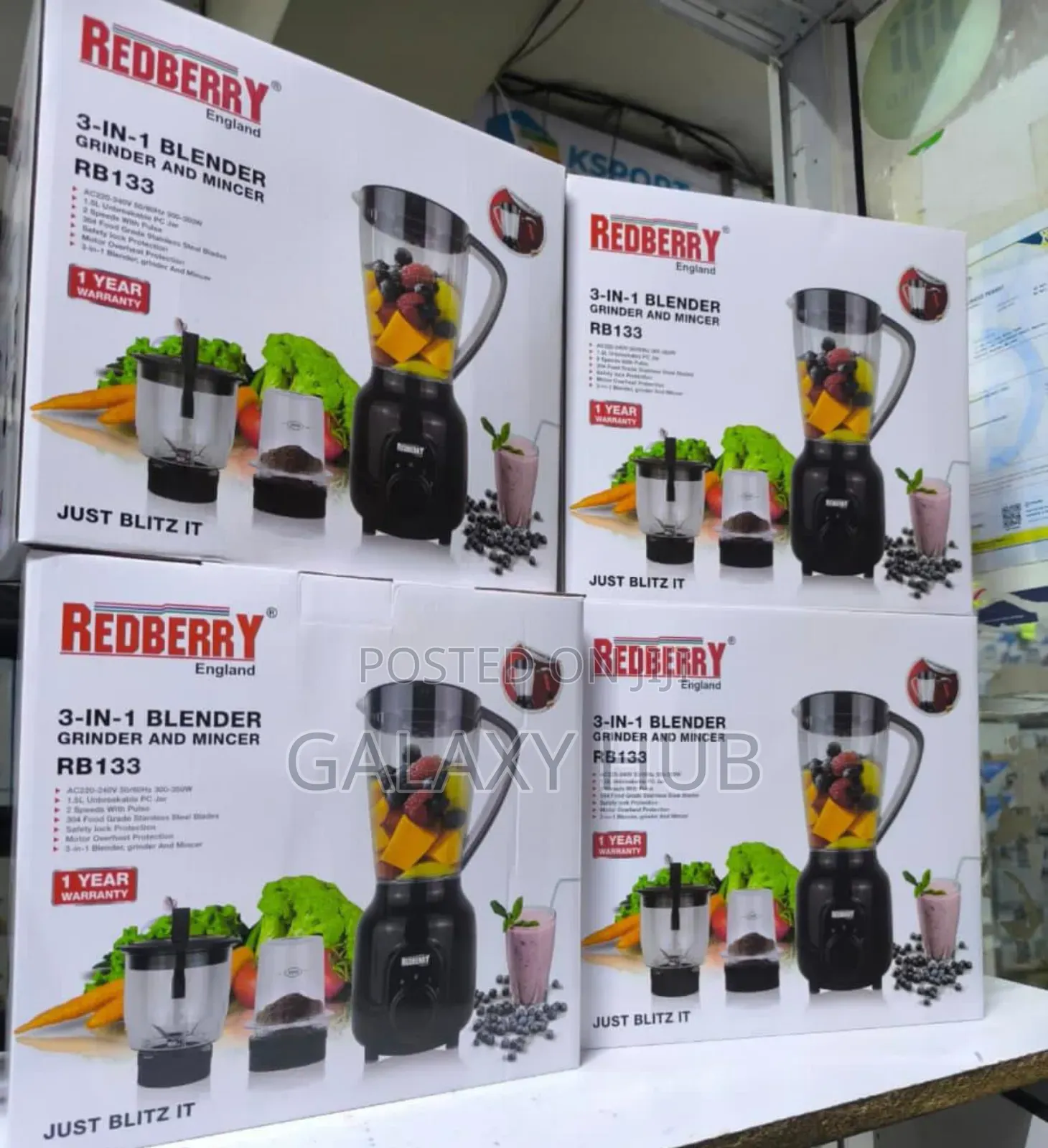 3 In 1 Redberry Blender;Blender,Chopper And Grinder