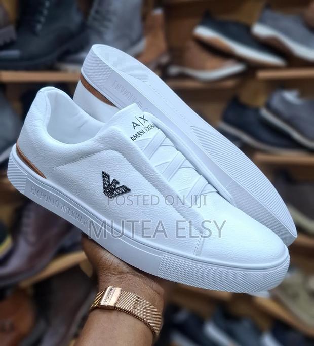 White,Beige Brawn Emporio Armani Men Sneakers - main view