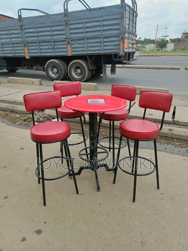 Bar Stools and Tables, Red With Coated Frame