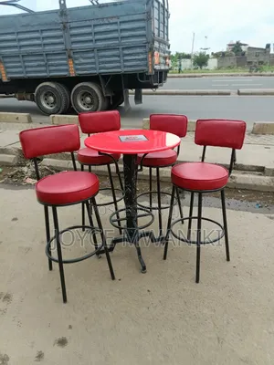 Bar Stools and Tables, Red With Coated Frame 
