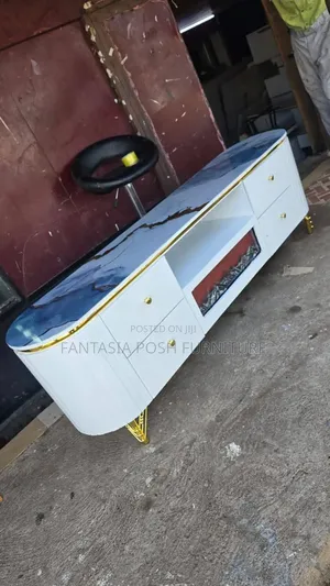 White Tv Stand With Gold Accents