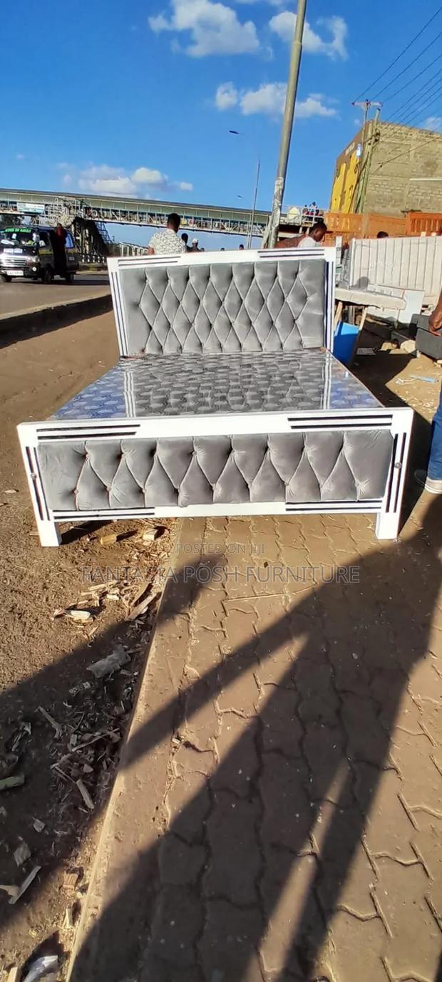 5x6 White Button-Tufted Bed With Black Stripes - main view