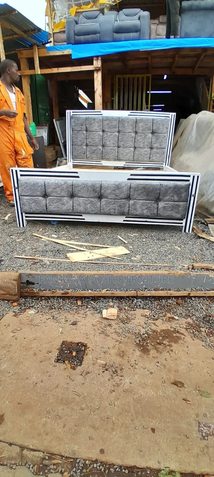 5x6 Grey Quilted Bed Frame