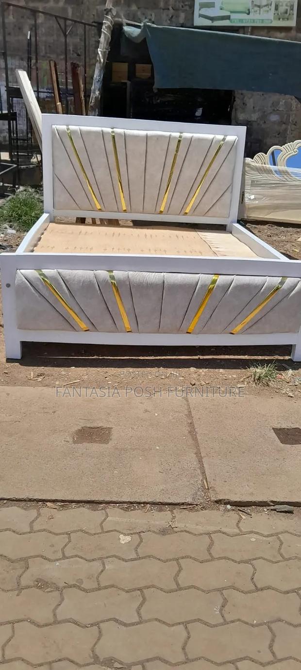 5x6 Grey Bed With Gold Accents - main view