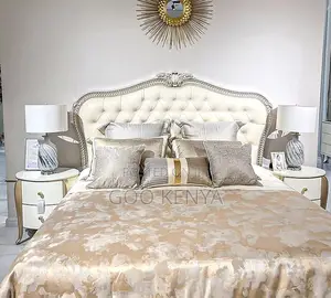 Home Bed; Modern French Luxury Bed Frame With Carved Headboard