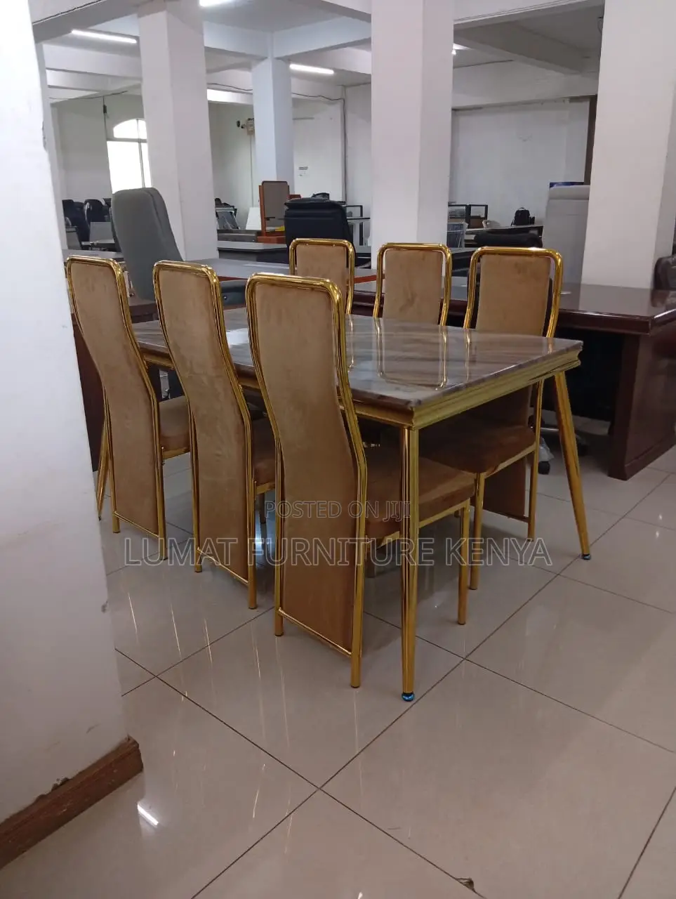 Gold Accent Marble Dining Ensemble