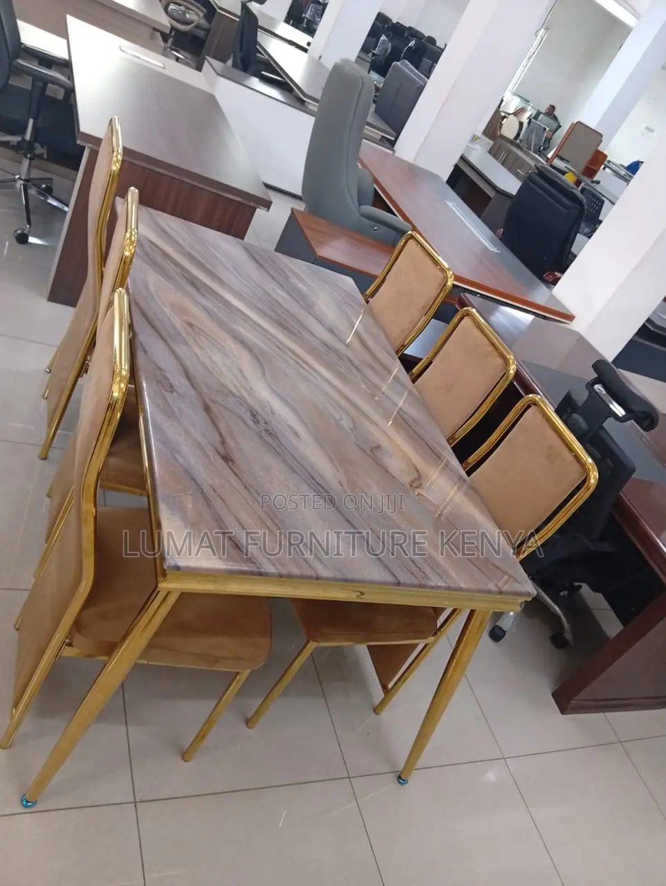 Gold Accent Marble Dining Ensemble