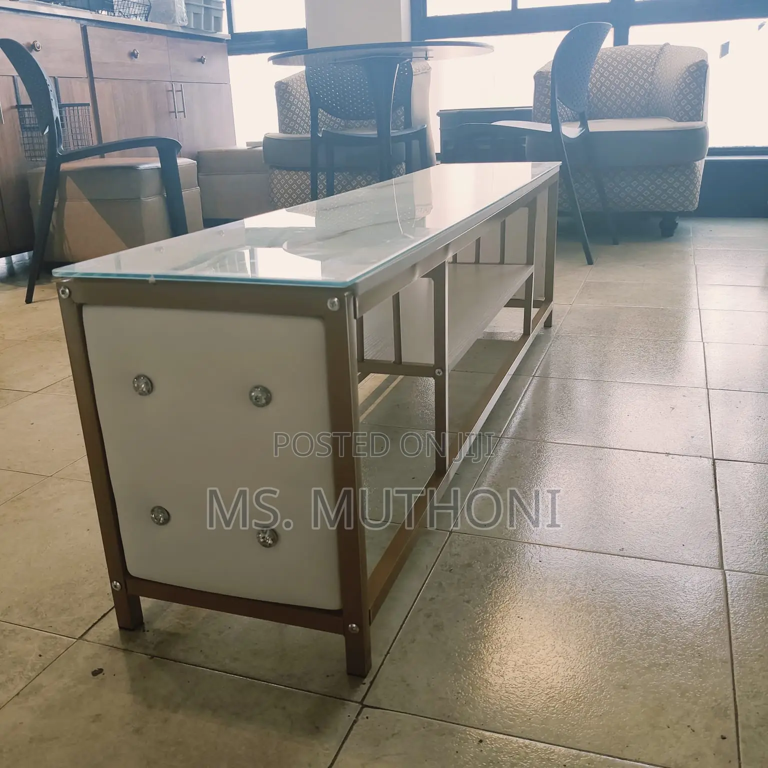 Double Shelf Glass Top Tv Stand With Gold Frame