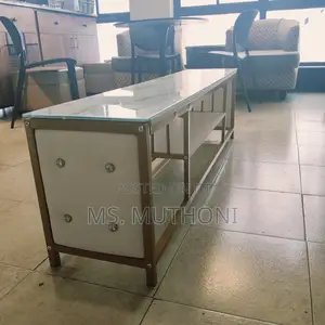 Double Shelf Glass Top Tv Stand With Gold Frame