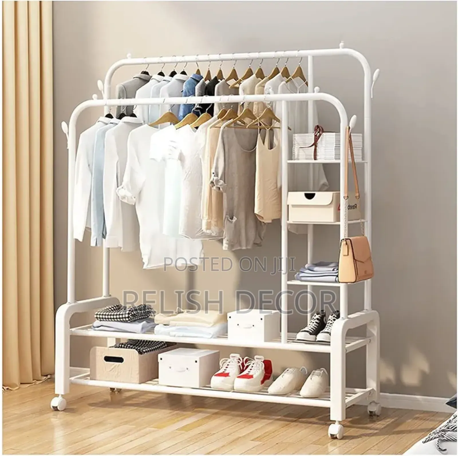 Double Layer Garment Floor Standing Rack