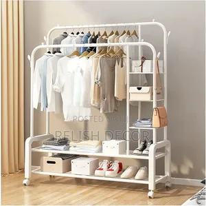 Double Layer Garment Floor Standing Rack
