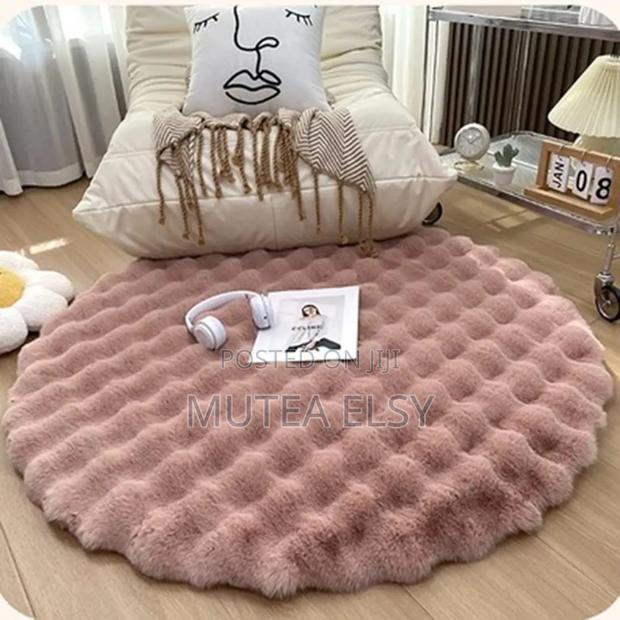 Pink,Grey,Cream Brawn Fluffy Round Plush Rugs - main view