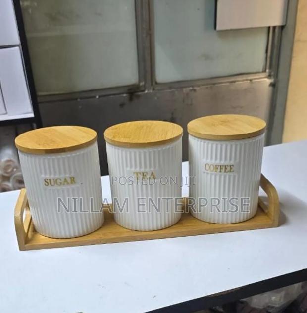 3pc Ceramic Canisters With Bamboo Stand - thumbnail 3