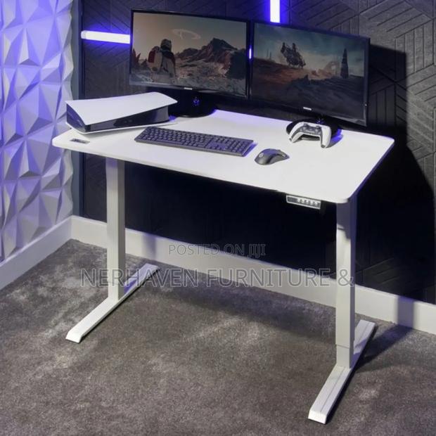 Adjustable Standing Desk in White -- Metallic Wood
