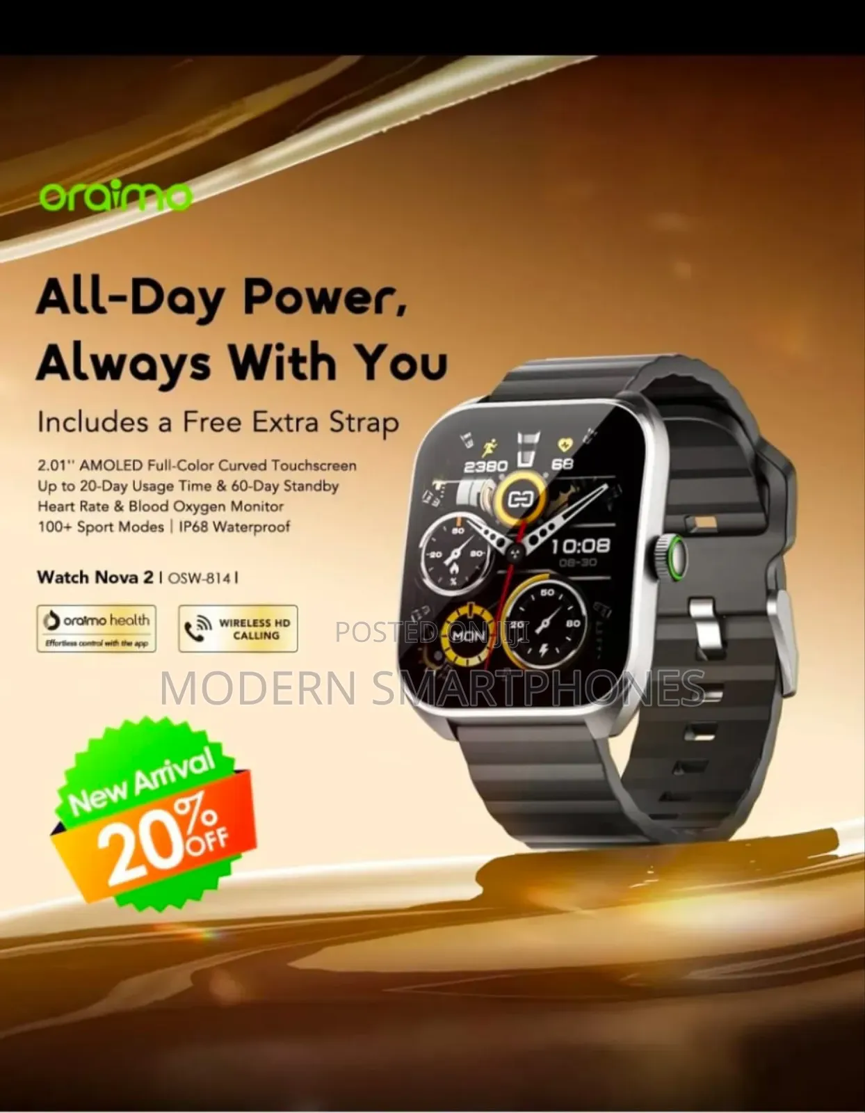 Oraimo Watch Nova 2 2.01" Amoled Ip68 Curved Touchscreen Smart Watch