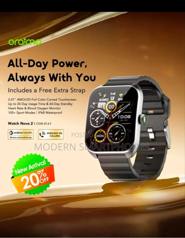 Oraimo Watch Nova 2 2.01" Amoled Ip68 Curved Touchscreen Smart Watch