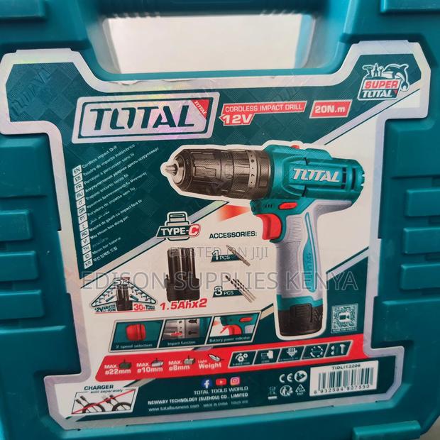 Total Cordless Impact Drill 12v 20n.M, 2 Batteries Hammer Drill + Bits - thumbnail 3