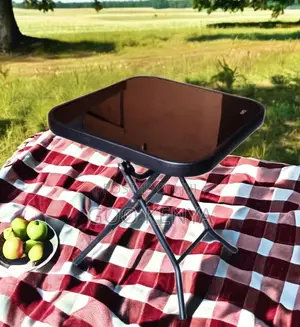 Home Table; Durable Black Glass Top Folding Table for Garden and Patio