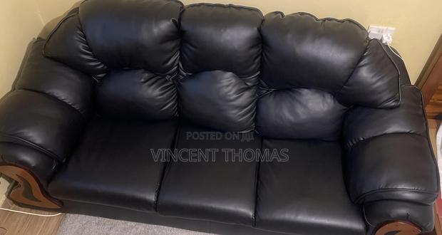 3 Seater Black Leather Seat - main view