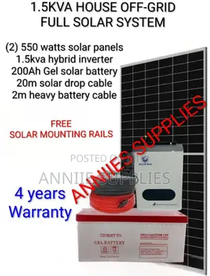 1.5kva Hybrid Inverter _2pcs 550w_200ah Gel Battery