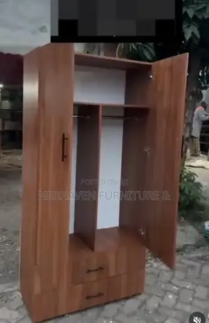 2 Door Wooden Wardrobe With Hanging Shelves