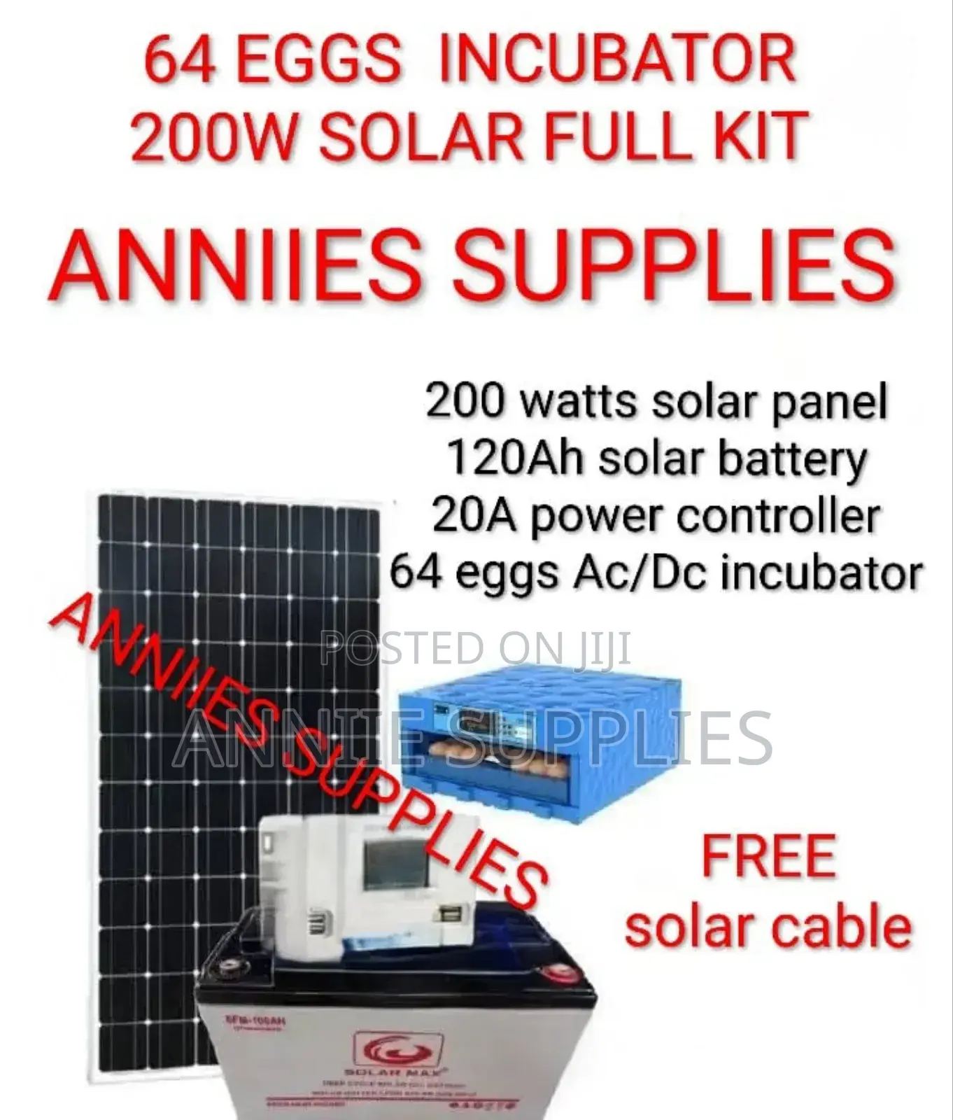 Brand New Incubator 64eggs+ 200w Solar Kit