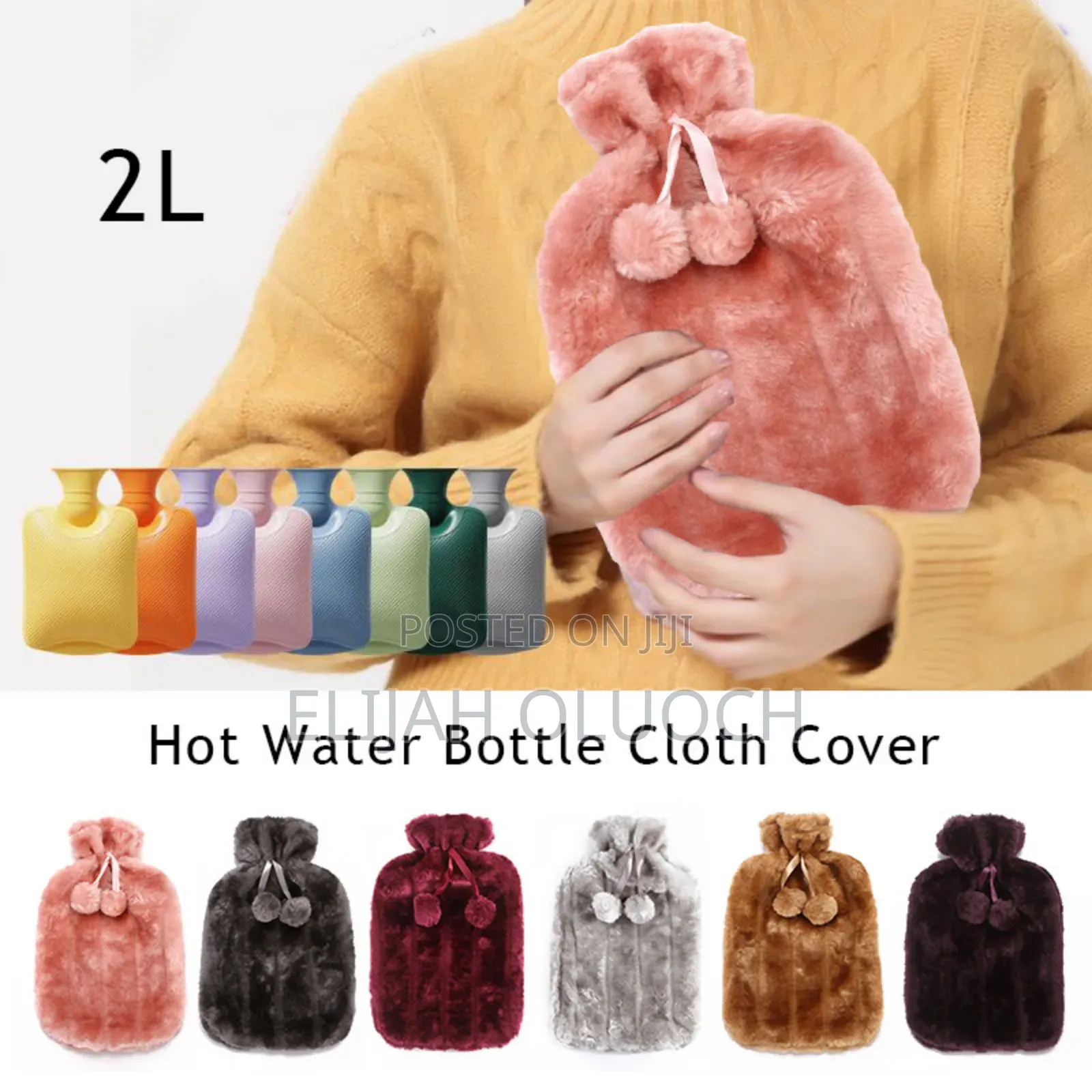 Fluffy Fabric Covered 2 Litre Hot Water Bottle Bag