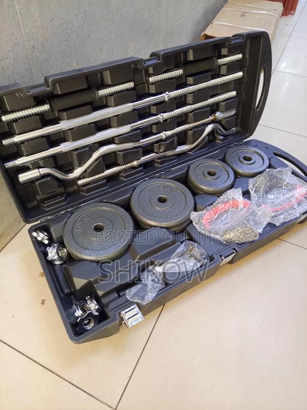 58kg Cast Iron Weight Lifting Set– Dumbbells, Barbell Curl Bar Combo