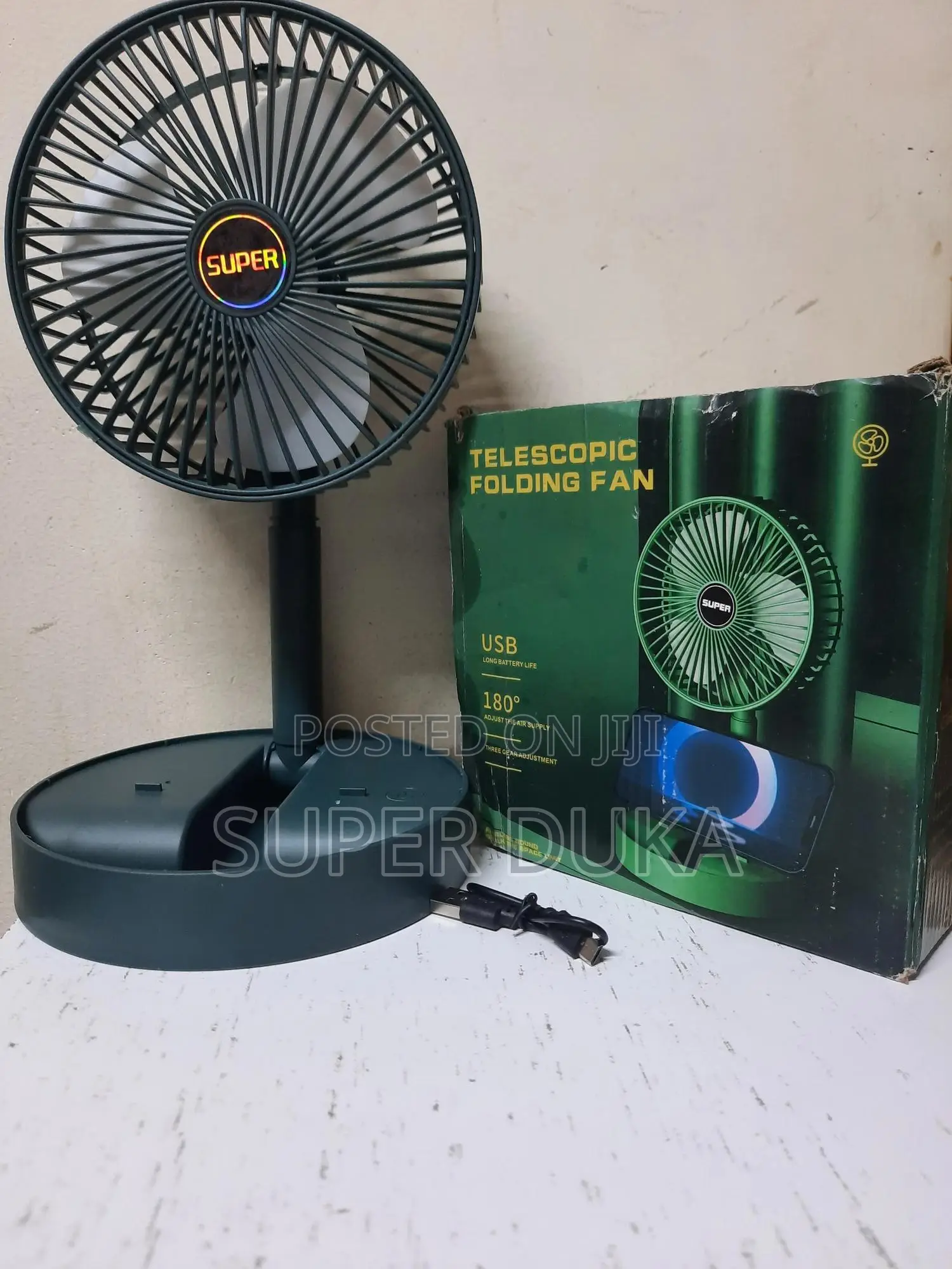 Fan. Rechargeable Adjustable Height Telescopic Folding Standing Fan