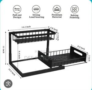 2 Tier Metallic Sliding Pull Out Cabinet Organizer Rack