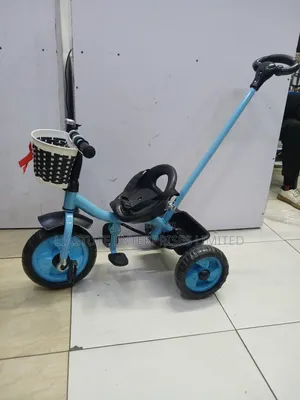Blue 3-in-1 Push-Handle Toddler Tricycle With Safety Belt Basket