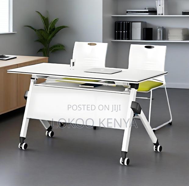 Office Desk; Folding Rectangular Training-Writing Desk-With Wheels - main view