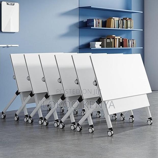 Office Desk; Folding Rectangular Training-Writing Desk-With Wheels - thumbnail 4