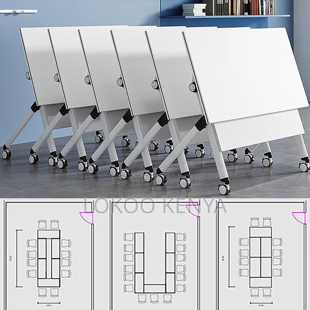 Office Desk; Folding Rectangular Training-Writing Desk-With Wheels - thumbnail 8