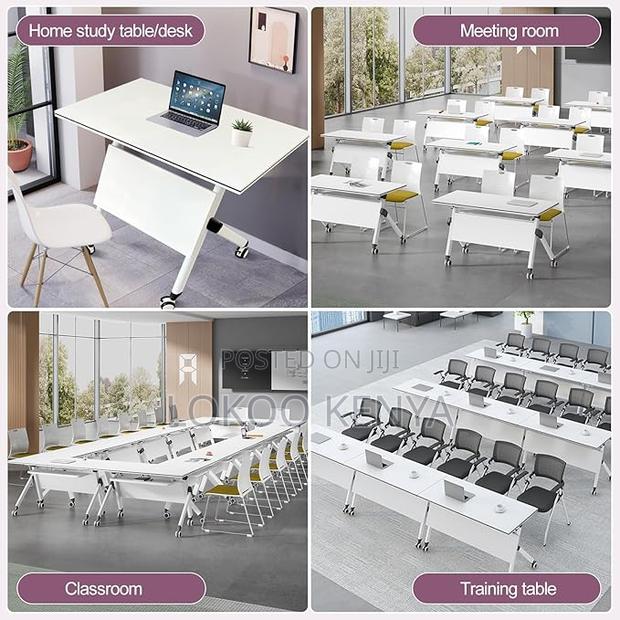 Office Desk; Folding Rectangular Training-Writing Desk-With Wheels - thumbnail 9