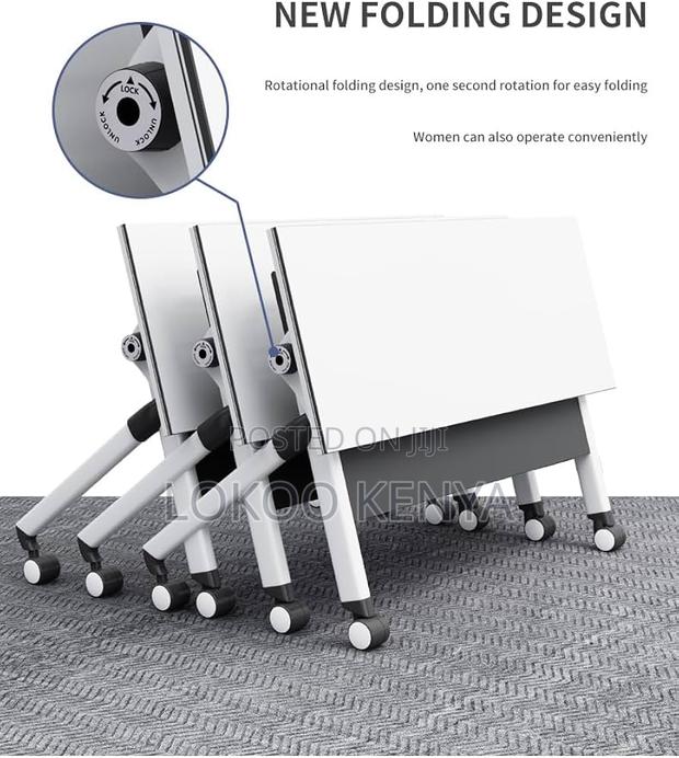 Office Desk; Folding Rectangular Training-Writing Desk-With Wheels - thumbnail 10