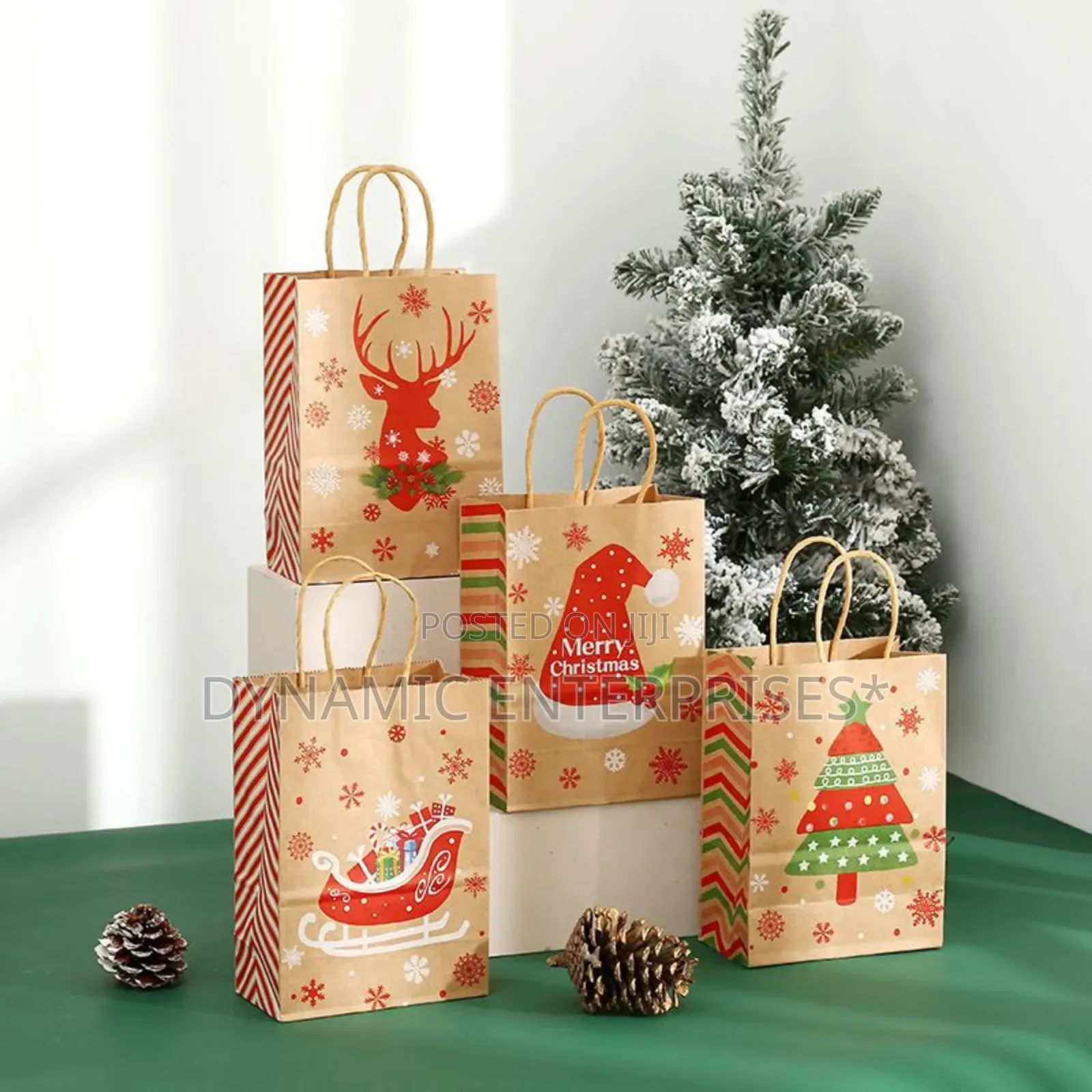 Christmas Kraft Paper Gift Bags Xmas Candy Cookies With Handles.