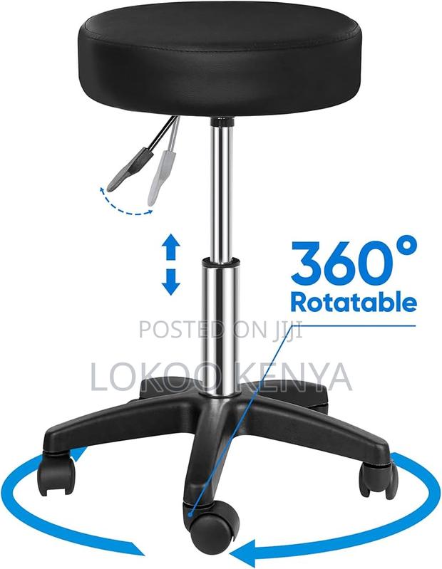 Stool; Adjustable Rolling Leather Round Backless Counter Stool - thumbnail 2