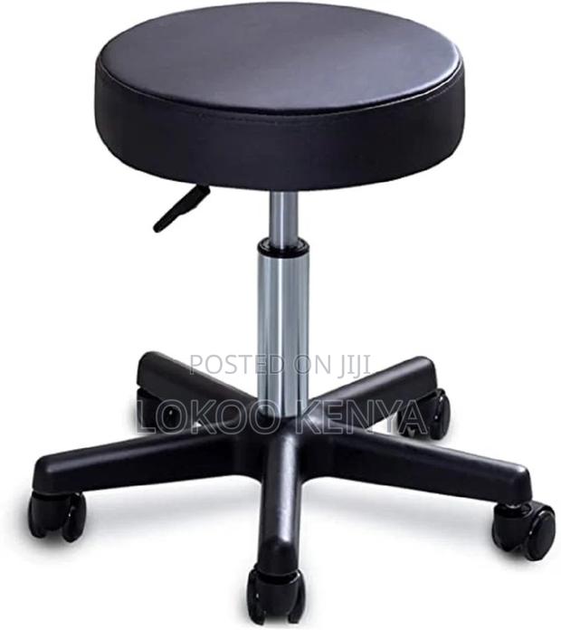 Stool; Adjustable Rolling Leather Round Backless Counter Stool - thumbnail 4