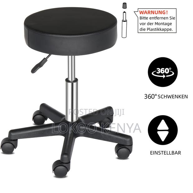 Stool; Adjustable Rolling Leather Round Backless Counter Stool - thumbnail 6