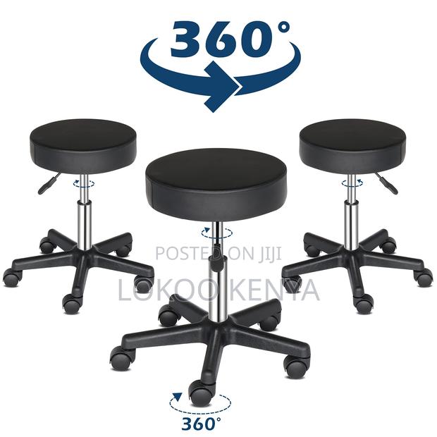 Stool; Adjustable Rolling Leather Round Backless Counter Stool - thumbnail 7