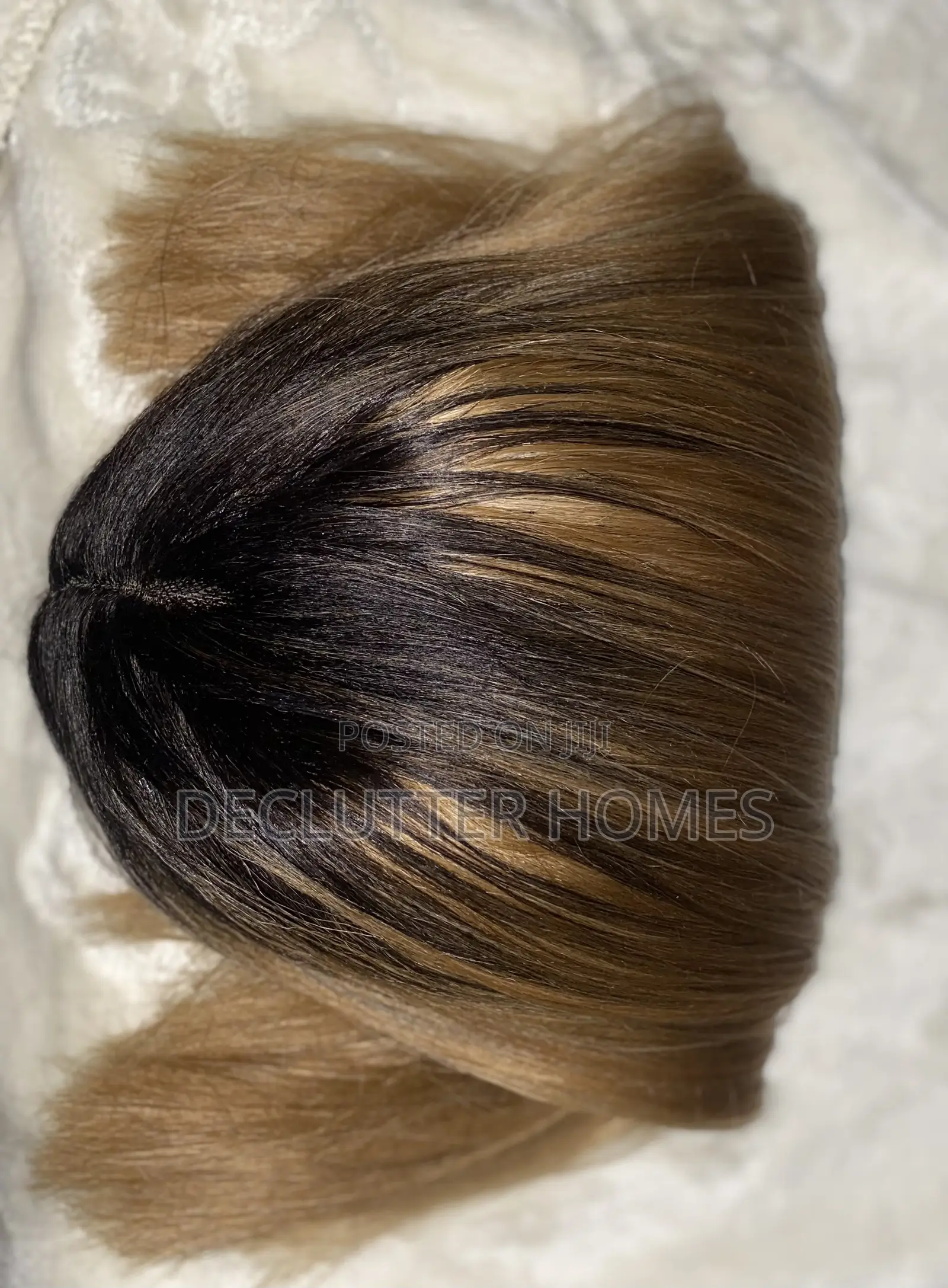 Semi Human Ombre Bob Short Straight Hair, Black Brown.