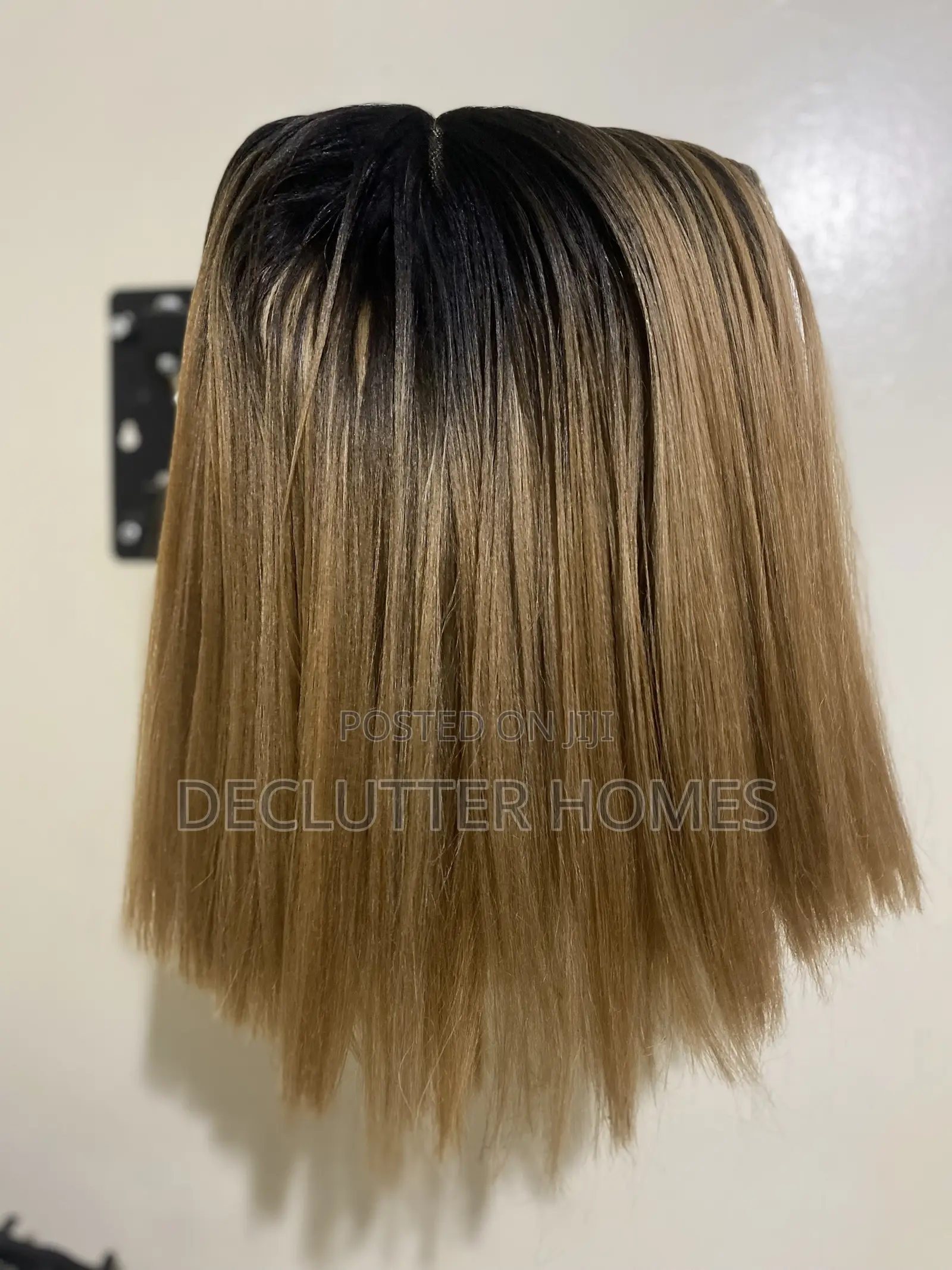 Semi Human Ombre Bob Short Straight Hair, Black Brown.