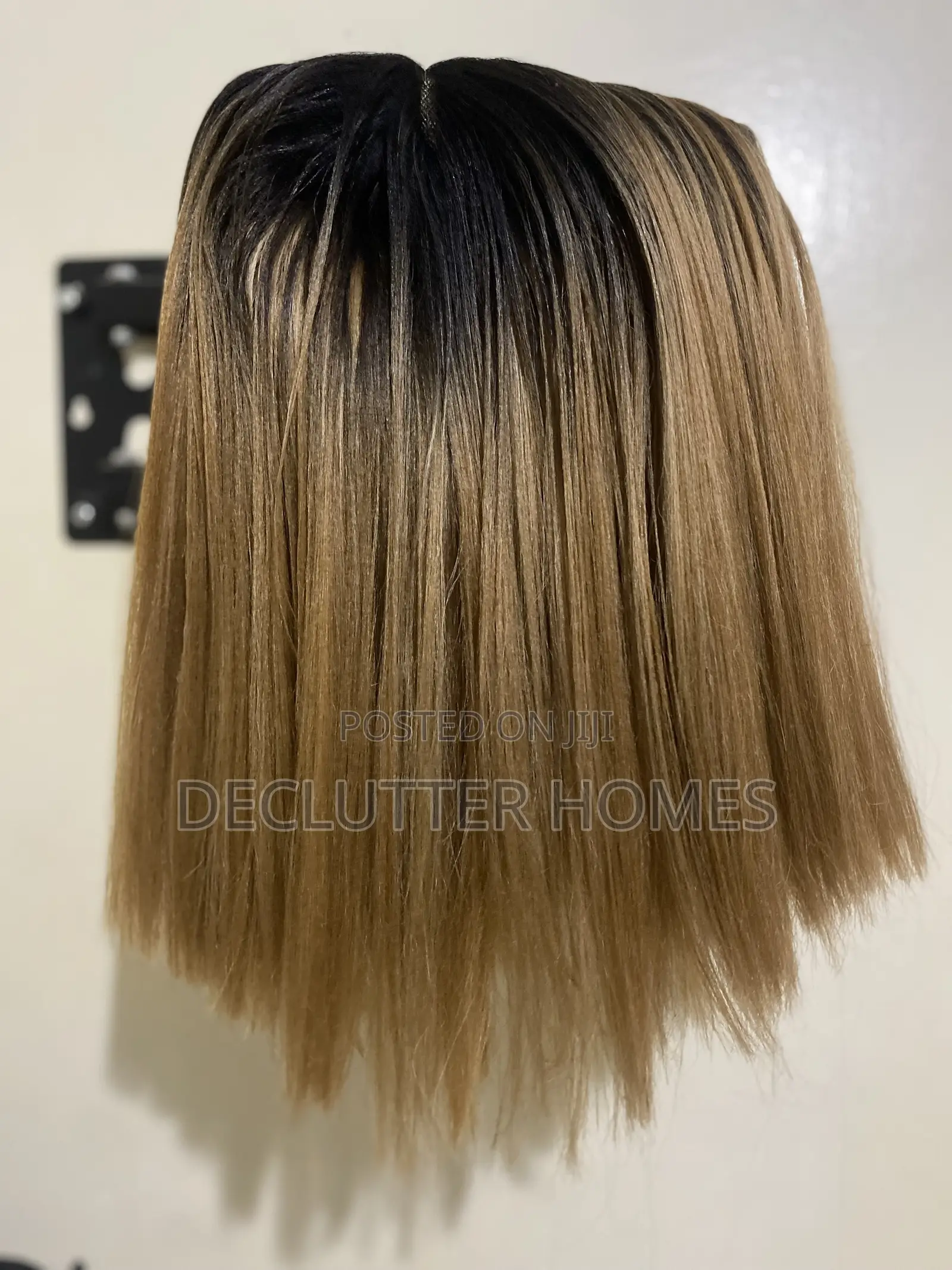 Semi Human Ombre Bob Short Straight Hair, Black Brown.